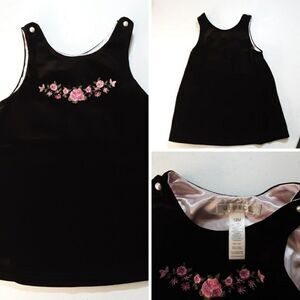 GEORGE Black Velvet Jumper Embroidered w/ Pink Roses sz 12 m…‎